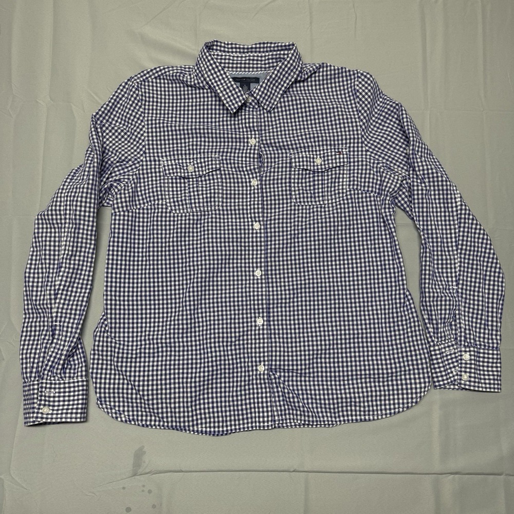 Tommy Hilfiger Shirt XL Blue Checkered Casual Classic Button Up Long Sleeve Mens